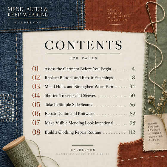 Contents pages with chapter start numbers for Mend, Alter & Keep Wearing.